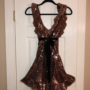 Free People Siren Sequin V-Neck Ruffle Mini Dress